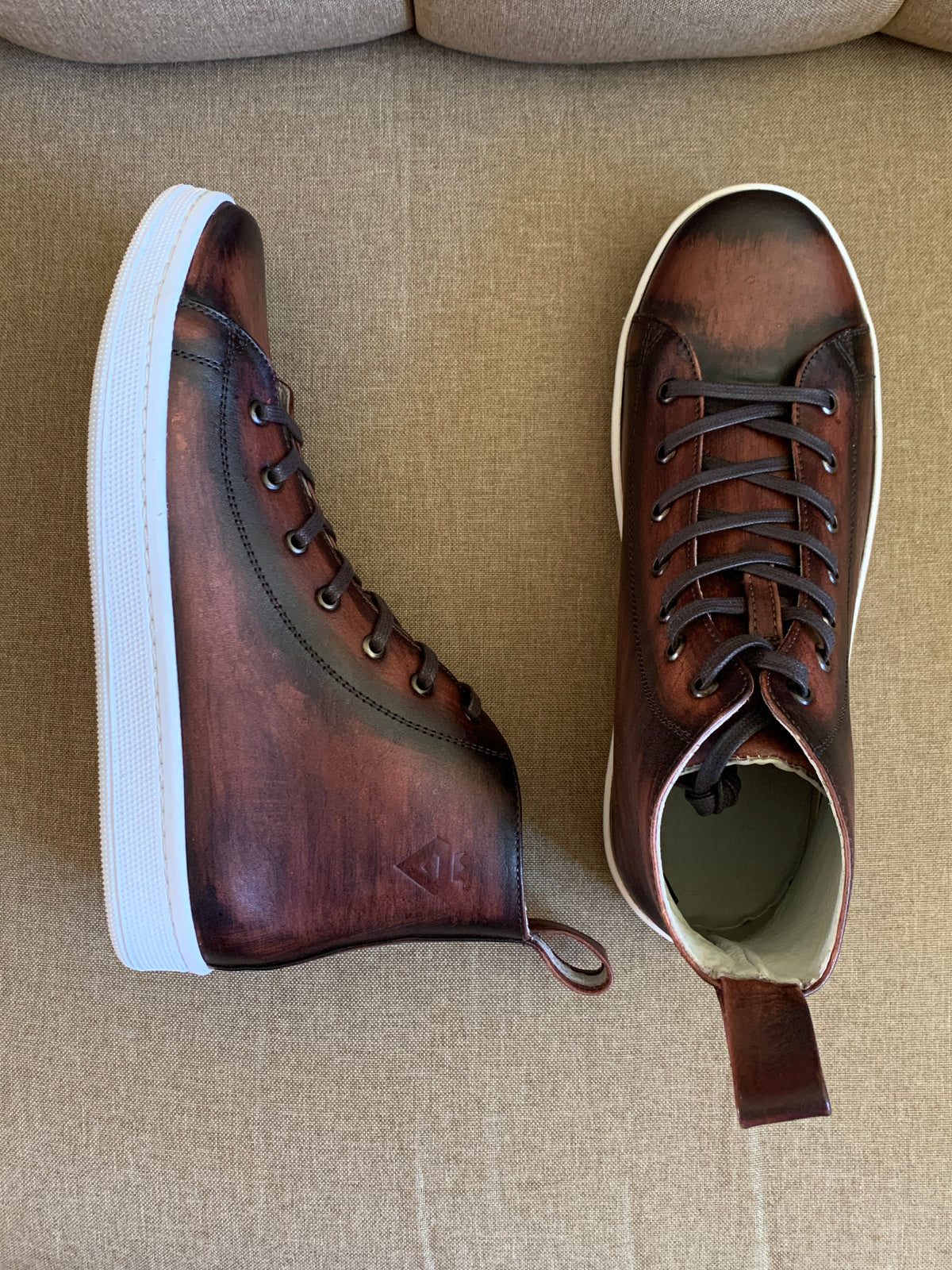 Bristol Leather Lace-Up High Top Sneakers Black Brown Men’s 8 HIGH TOP SMOKE brown sneaker – TESTALEONE Co main image 3